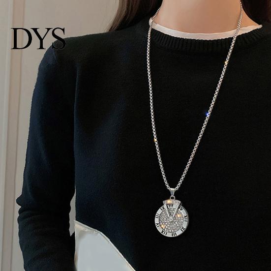 Pendant Necklace Sweater Rotatable Hip Hop Hypoallergenic Gift Fashion Jewelry Men Women Roman Numerals Clock Long Chain for Party