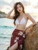 Three-piece Bikini Swimsuit Women's Small Breasts Gather Pure Desire Wind Neck Split Sexy Vacation Beach Long Apron
