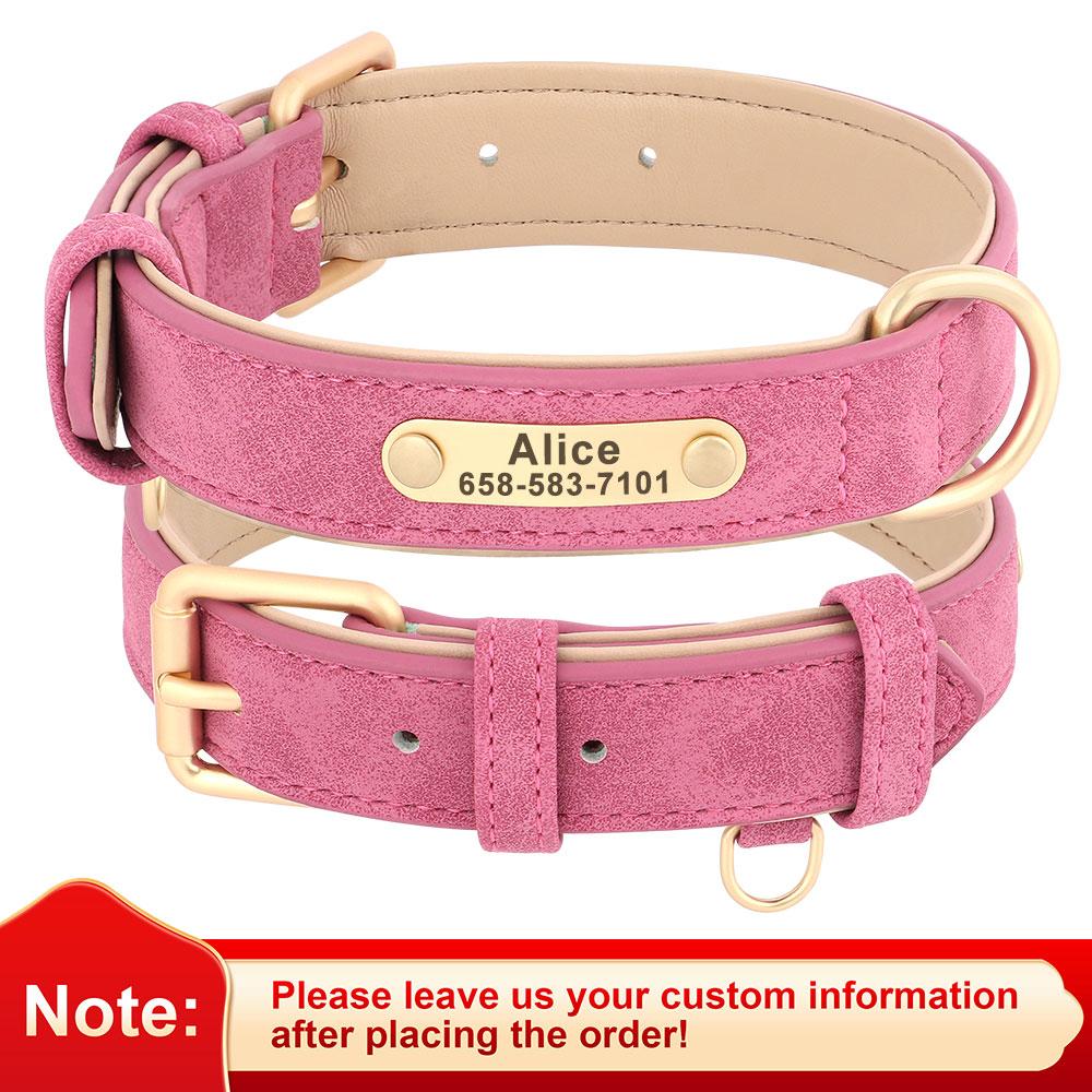 Personalized Dog Collar Leash PU Leather Dog Collars Pet Walking Lead Rope For Small Medium Large Dogs Free Custom ID Nameplate
