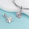 Plata 925 Colgante Amuletos Flor de Cerezo Rosa Esmaltado 3D Decoración Flor Azul Pulsera de Cuentas Joyería Artesanal Detallada Regalo