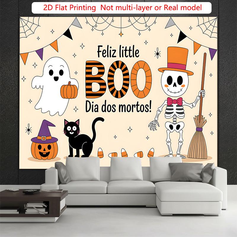 Party Backdrop Halloween Flat Spooky Skeleton Ghost Pumpkin Witch Broomstick Photo Booth Decor Party Decor