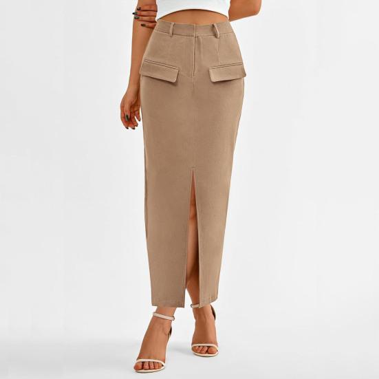 Kvinners Midi-skjørt Høy midje Hoftedekkende design Kontordame-skjørt Ensfarget Baksplittkant Fritidsskjørt