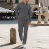 Men's Casual Solid Color Suit Solid Color Double Pocket Button Lapel Long Sleeve Pants Two-Piece Suit