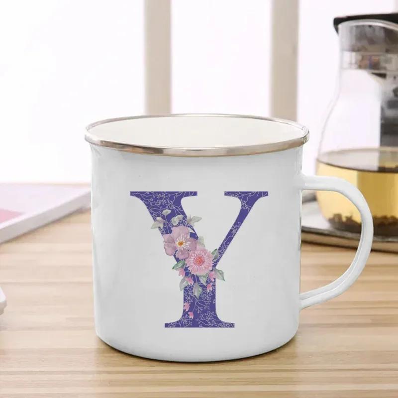 Drinks Water Milk Cups 26 Initials Letter Purple Flower Print Enamel Mug Coffee Cup Thermal Coffee Cup To Carry Cupshe Drinkware