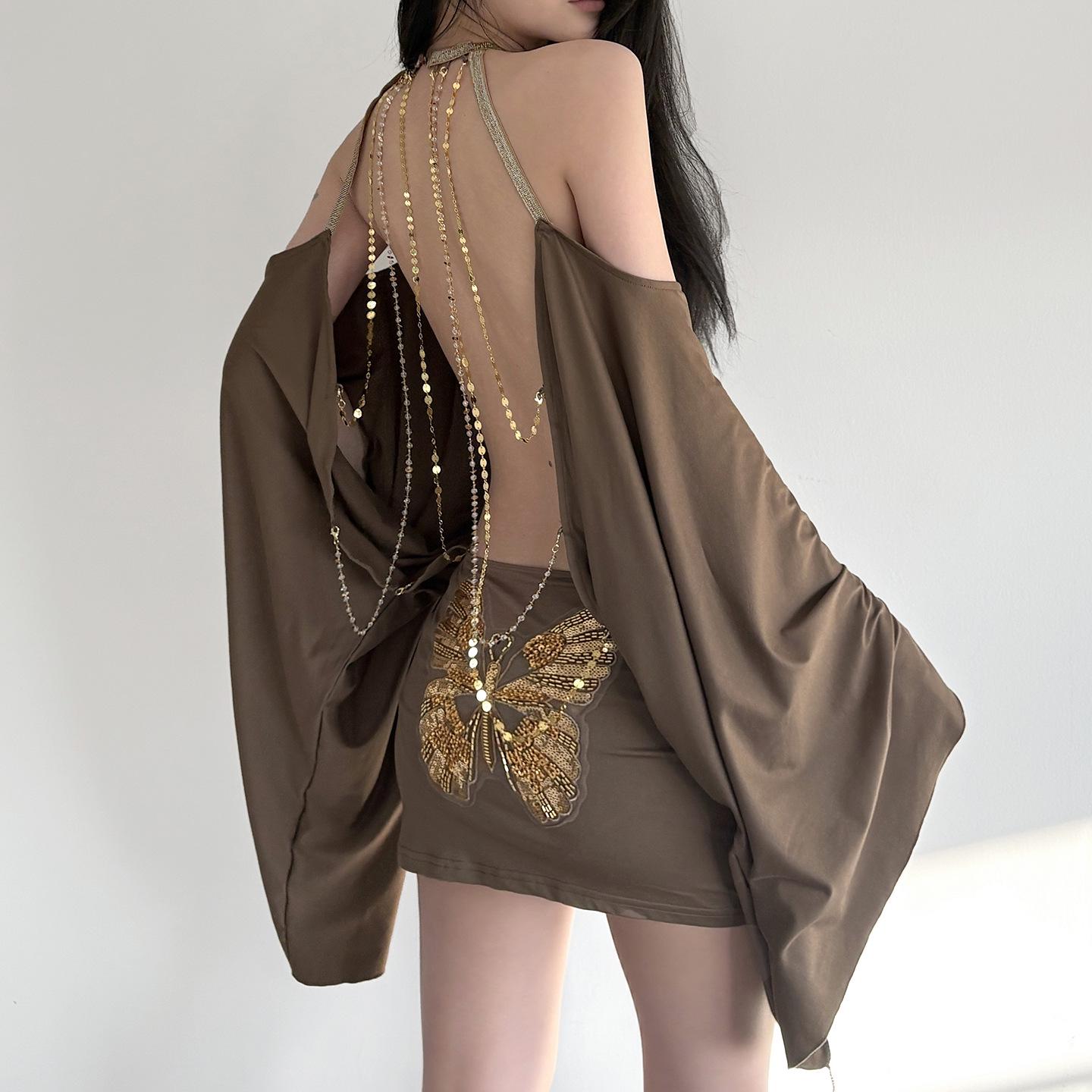 

Spicy European & American Snake Print Lace Camisole Dress with V-neck and Open Back Large