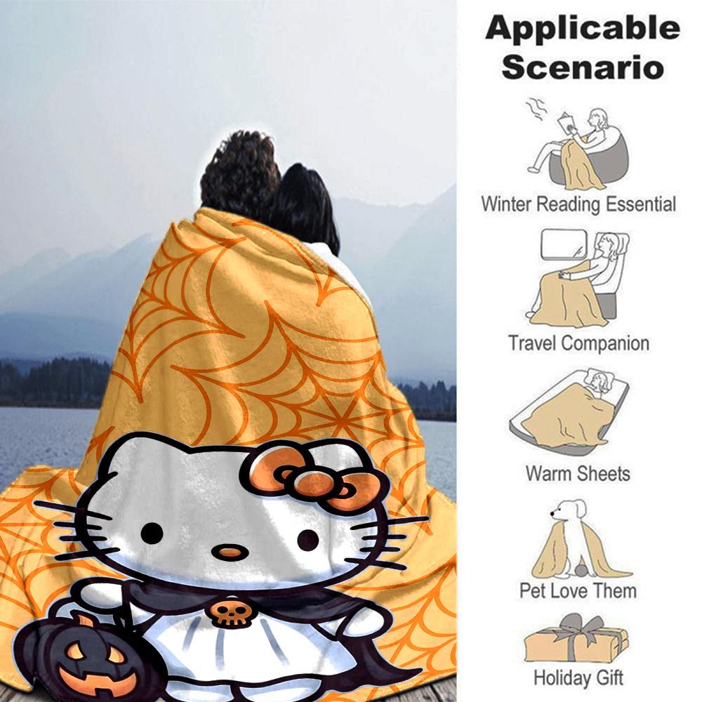 1pc Hello Kitty Halloween blanket Lightweight Flannel Throw for Sofa Bed Travel Camping Livingroom1138L