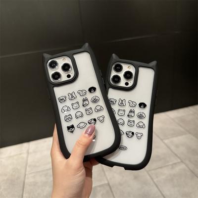 Kreslené 3D kočičí uši hlava malého zvířátka Doodle pouzdro pro iPhone 15 Pro Max 14 Plus 13 12 Pro 11 celoplošné ochrana proti pádu Kryt