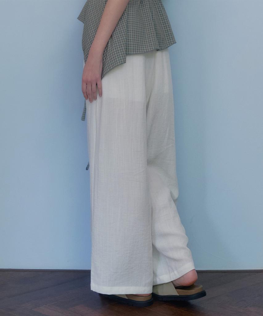 Teuwi Ont Linen Pintuck Elastic Waist Long Pants