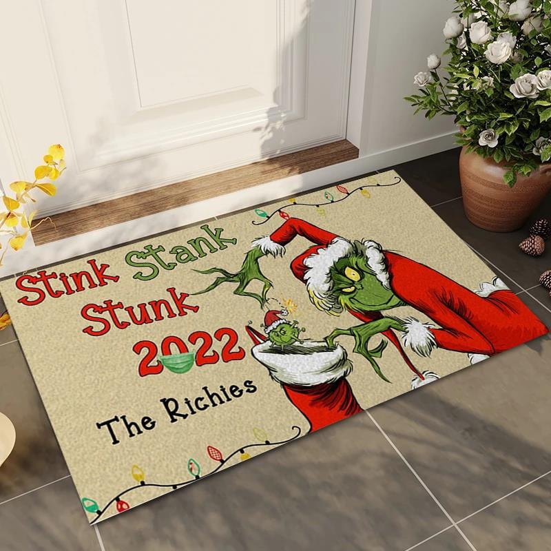 Grinch Christmas Doormat Non-Slip Floor Mat Entryway Hallway Living Room Holiday Decor Square Washable Rug