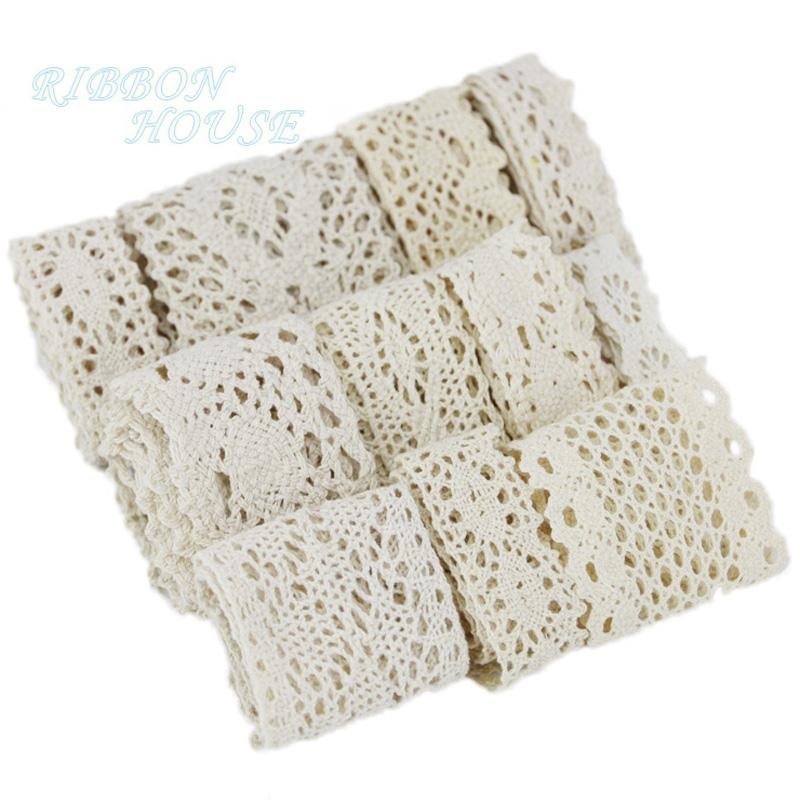 Baumwoll-Spitzenband Beige DIY Handgemacht Hochzeitsparty Basteln Geschenkverpackung Patchwork Gehäkelte Spitze (5 Meter/Lot)
