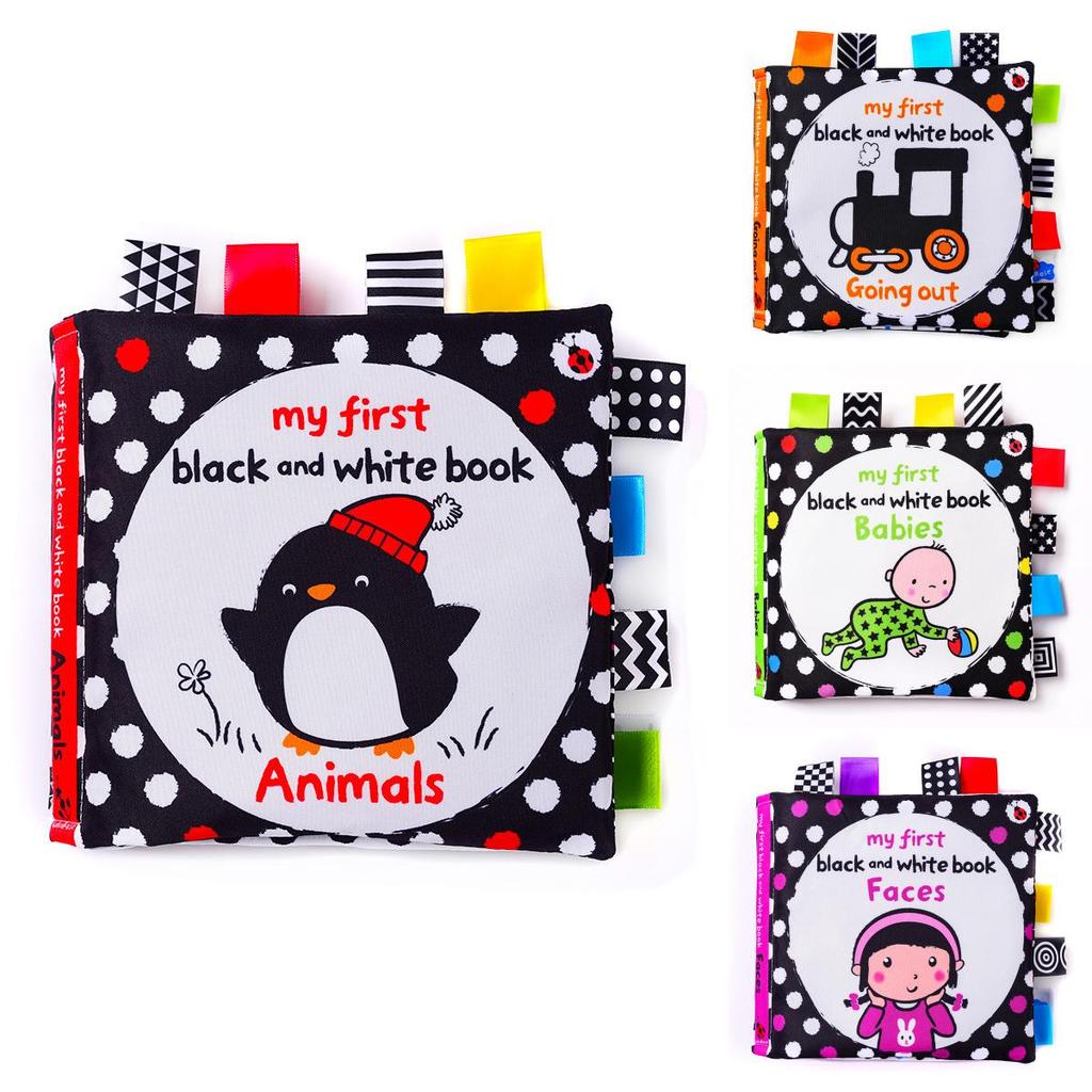 Lakarose Baby Black And White Label Cloth Book For Newborn Infant Early Education Visual Stimulation Tear-resistant Biteable Sound Paper Book