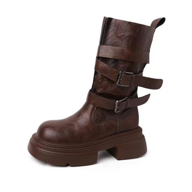 Western cowboy boots retro thick-soled thick-heeled Martin boots autumn and winter new medium boots British style heightening short boots