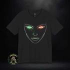 Evil Face Sketch T-Shirt | Minimal Line Art, Green Red Eyes 3XL
