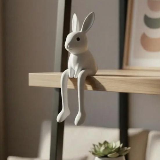 Bunny Figurine Easter Rabbit Sculpture White Rabbit Modern Resin Statue for Desk Cabinet Bookshelf Counter