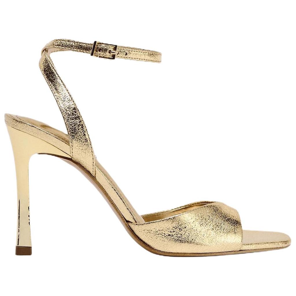 Zara Pu Open-Toe Vintage Patent Leather High Heels One-Strap Sandals 9.5Cm Women Sandals Gold 2372510091