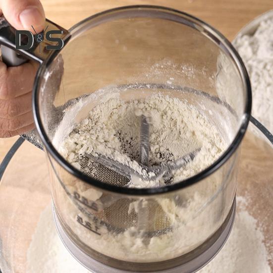 Síto na mouku jednou rukou lis Jemné síto na mouku Kuchyňský nástroj na pečení koláčů Cukr Kakaový prášek Koření