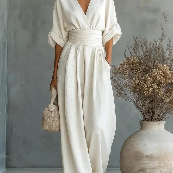 2026 European & American Spring/Summer Elegant Waist-Cinching V-Neck Women's Jumpsuit