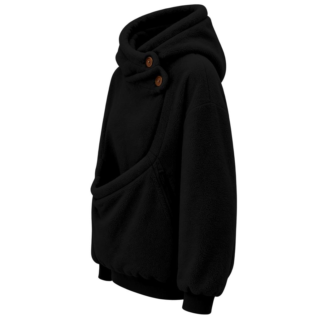 Women's Color Hooded Sweatshirt with Plush Pet Pouch, Loose Fit Zip Pullover Top for Casual Wear