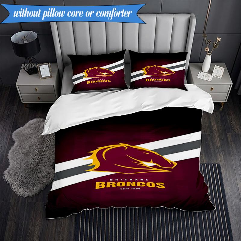 3PCS Brisbane Broncos Bedding Set 2D Printing (Includes 1 Duvet Cover + 2 Pillowcases Coreless), Bedroom decor,Fan gift