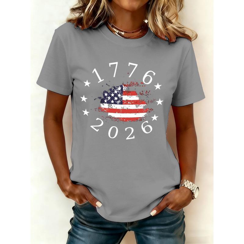 250 Years of Freedom 1776 Festival Womens Print TShirts Summer V Neck Tops Short Sleeve Casual Tees Us Flag