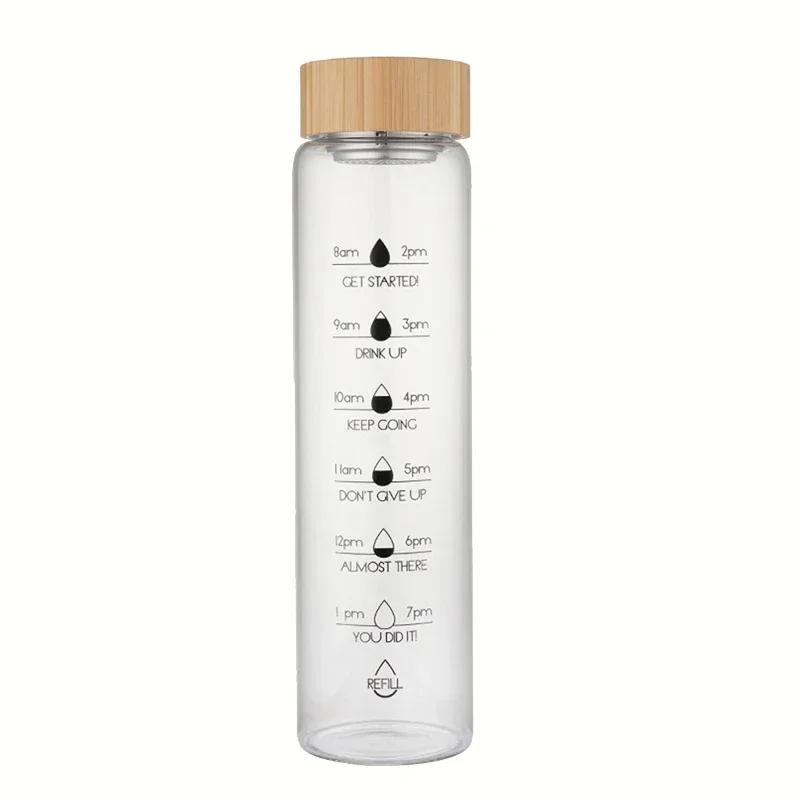 1/2PCS Large Capacity Glass Water Bottle with Time Scale Portable Transparent Cup for Milk Juice Tea Simple Design