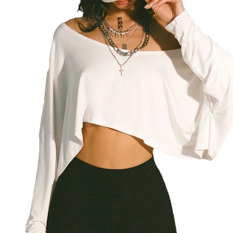 Casual Streetwear Cropped Knit Top With Asymmetrical Hem Off-Shoulder Design Women
