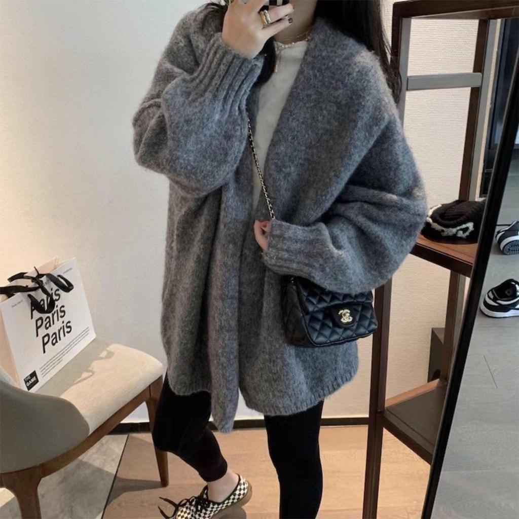 2024 New Korean Lantern Sleeve Drop Shoulder Cardigan - Loose Knitted Sweater for Women, Autumn Winter
