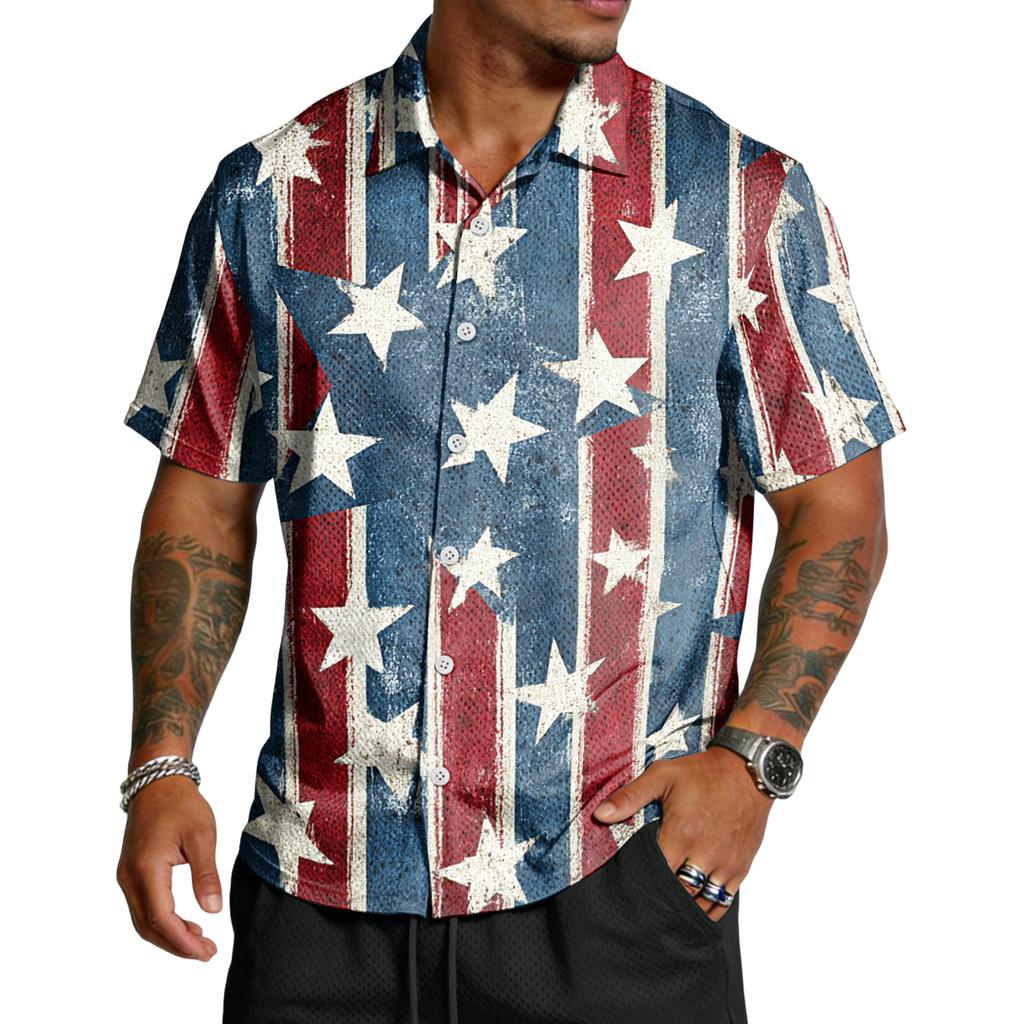Men's Casual Independence Day Printed Lar Lightweight Breathable Short Sleeve Shirt