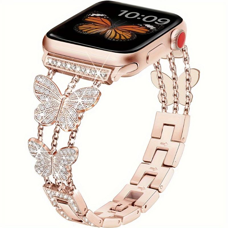 Metal Strap for Apple Watch Series 8 7 6 SE 5 4 3 45mm 44mm 42mm Luxury Butterfly Diamond Bracelet IWatch Ultra 49mm 40mm 38mm