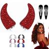 Magnetic Rhinestone Devil Horns Hair Clips - 2 Pairs Sparkly Cosplay Hair Accessories Set with Water Drop Pins, Secure No-Slip Hold for Halloween
