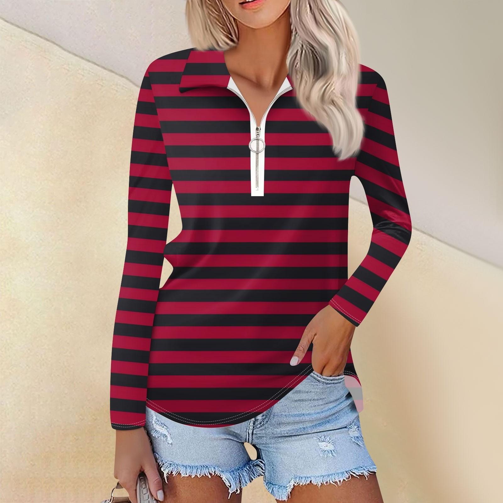 

Женская весенняя и модная повседневная рубашка с принтом на молнии с V-образным вырезом и длинным рукавом XL винный