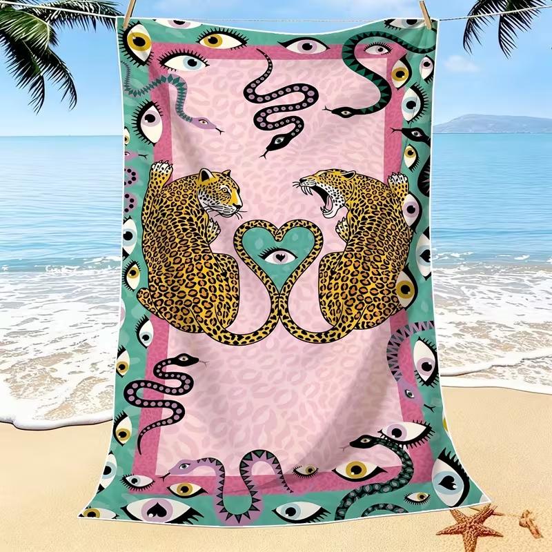 Tijger Bloemenprint Strandlaken Vintage Sierlijk Botanisch Patroon Sneldrogend Zacht Absorberend Zandvrij Handdoek voor Zomer Zwembad Reizen