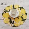 Tabletop Scratch Protector Pads Lemon Lace Placemat, Clear Embroidery Style Table Mat with Citrus Fruit Decorative Dining Placemats Leaf Design,