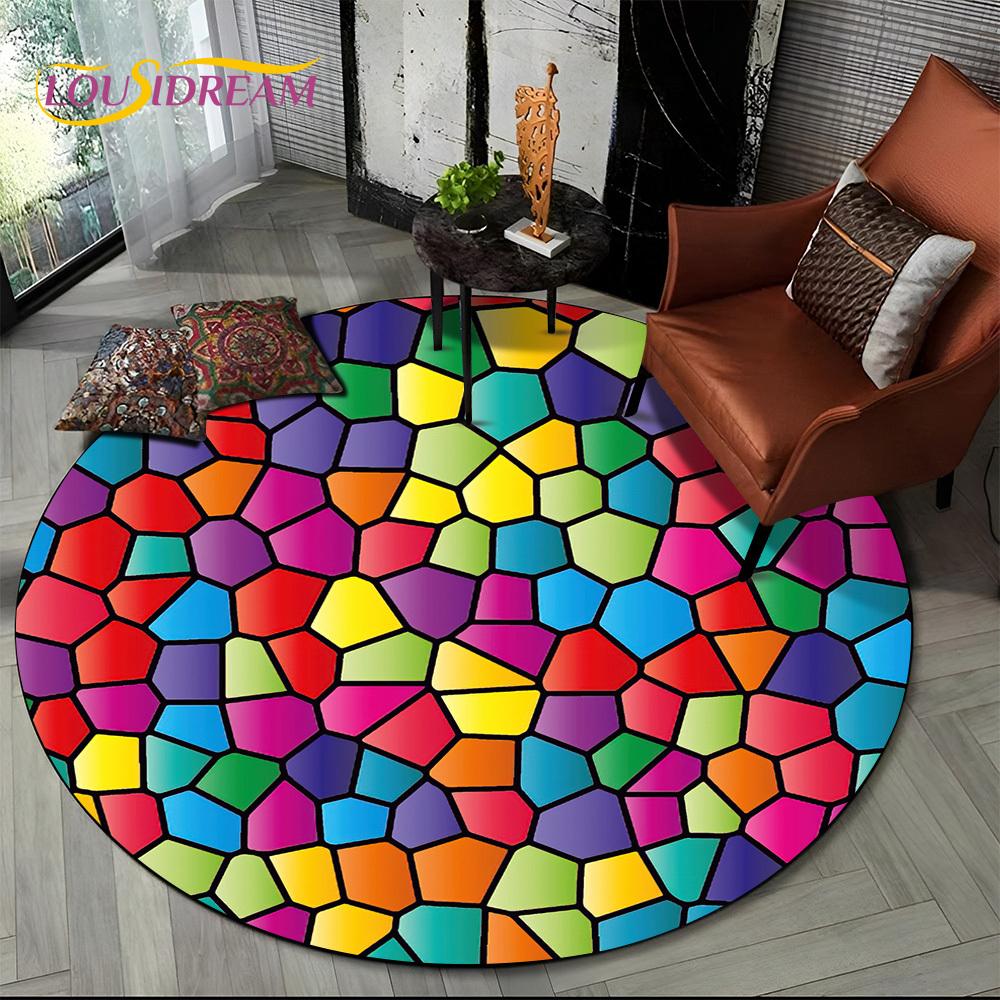 Colour Rainbow 3D Illusion Vision HD Cartoon Round Area Rug,Carpet Rug for Living Room Bedroom Sofa Playroom Decor,Non-slip Gift