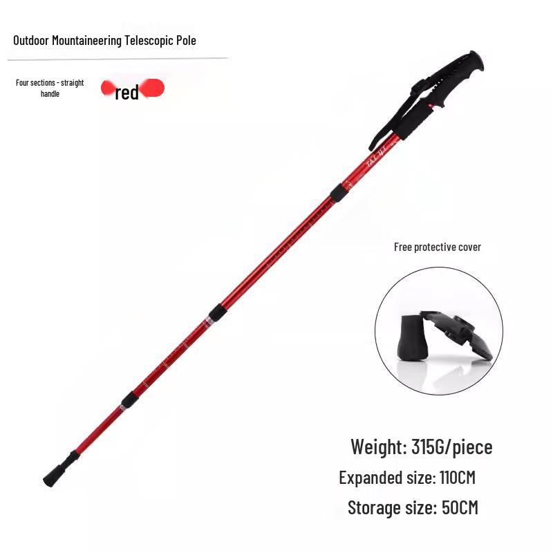 Outdoor Aluminum Trekking Pole/Walking Stick: Straight, T-Grip, Curved, Telescopic Options for Hiking and Skiing.