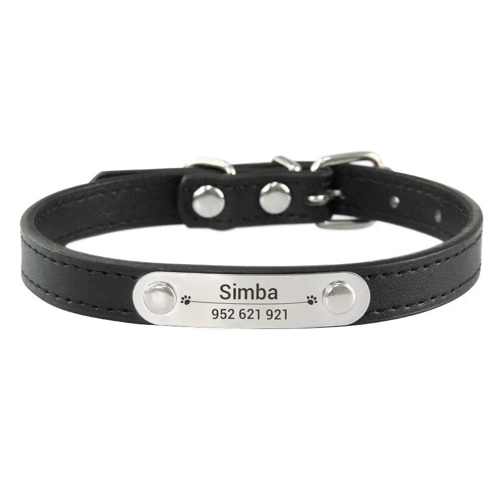 

Carved Name ID Anti-Lost Solid PU Pet Collar - Personalized Pet Collar for Small/Medium/Large Dogs, Puppies & Cats, Pet Supplies XS чёрный