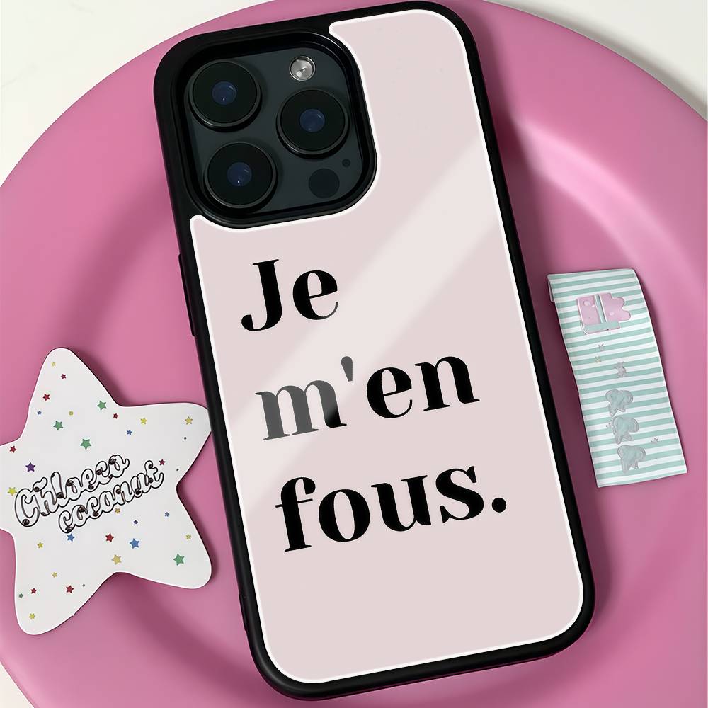 Je M en Fous French Quote Phone Case Black Hard Plastic Phone Case For Iphone 17 Air 16 15 14 13 12 11 Pro Max PC TPU Ins Case iPhone 16