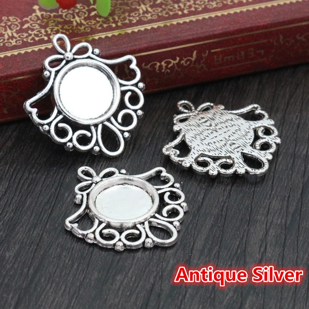 20pcs 12mm Inner Size Antique bronze Black Silver Plated Fashion Style Cabochon Base Cameo Setting Charms Pendant