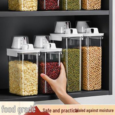 Airtight Kitchen Storage Container: Food-Grade Transparent Plastic Canister for Grains, Rice, and Beans.