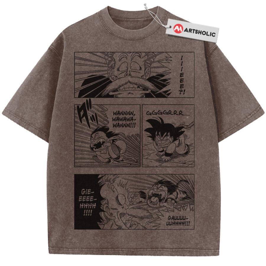 Unisex Washed Beige Vintage Tshirt Dragon Ball Goku Comic Panel Highquality Fabric for Home Leisure Travel Shopping