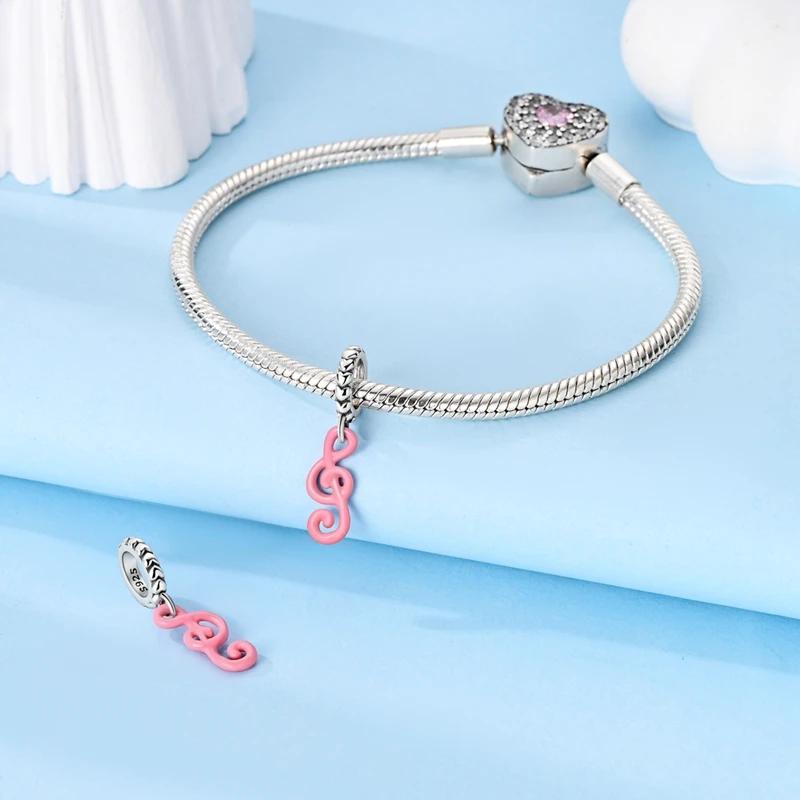 Cute Pink Note Beads Copper Original Beads Fit Originalcharms Bracelet Jewelry Diy Fine Gifts For Women