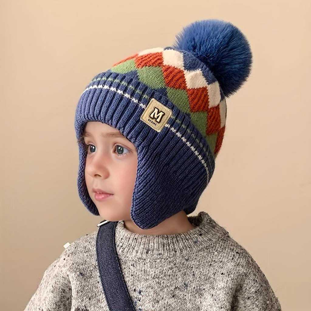 1 Winter Thickened Fleece-Lined Knit Hat for Kids, Unisex Warm Ear Protector, Suitable for Daily Wear, School, and Cycling,Thickened Winter Hat