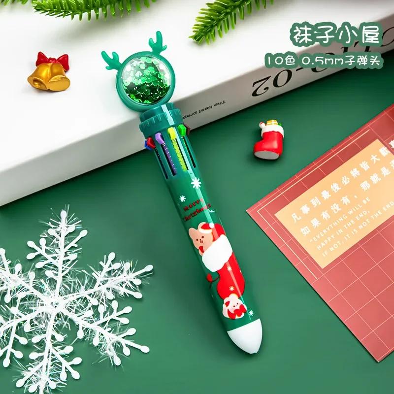 Christmas Ten Colors Ball-point Pen Cartoon Elk Pendants Noel Merry Christmas Decor Gifts For Kids Happy New Year 2025