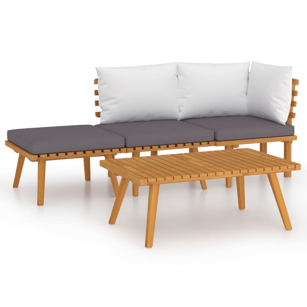 4 Piece Garden Lounge Set with Cushions Solid Acacia Wood