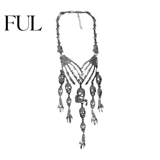 Rock Music Festival Necklace Skeleton Hand Skull Necklace, Gothic Choker Vintage Unique Charm Jewelry Punk for Women Halloween Outfit, Goth-Themed