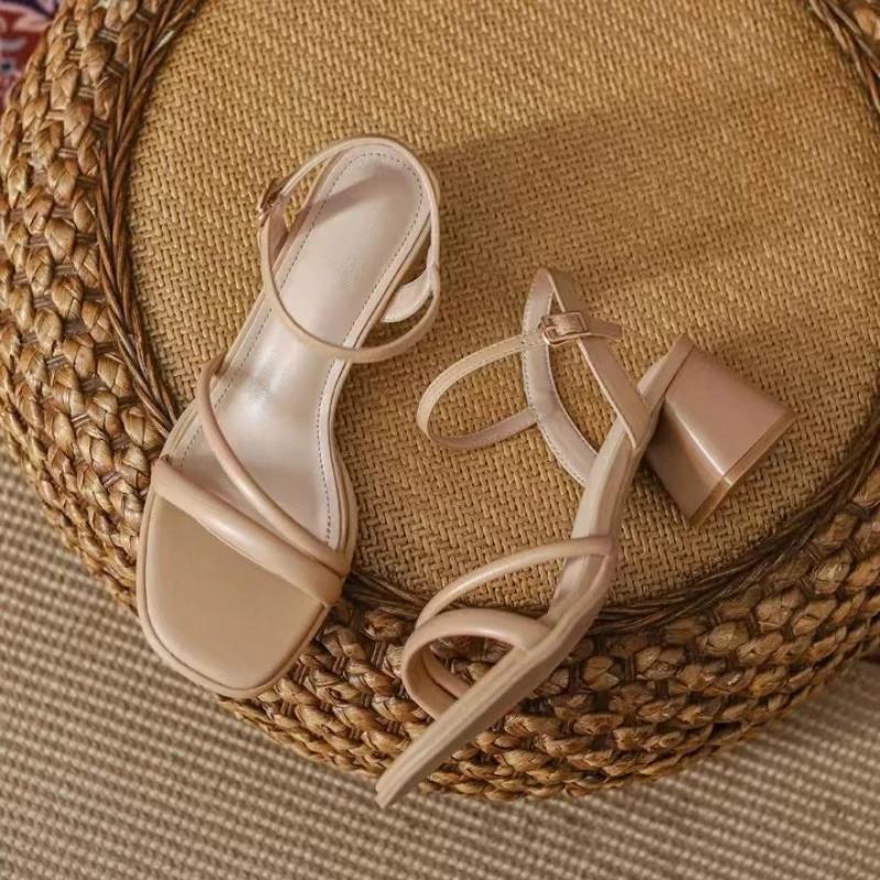 Letní Nové Dámské Boty Otevřená Špička Silný Podpatek Sandály Módní Jednořádkové Boty na Vysokém Podpatku, Módní Ženy