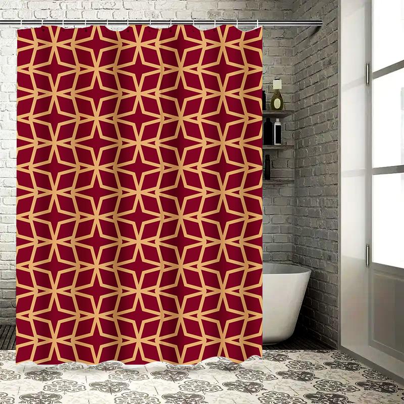Red Gold Geometric Pattern Shower Curtain Waterproof Fabric for Home Bathroom Decorations 72 x 84 inches (180x213cm)