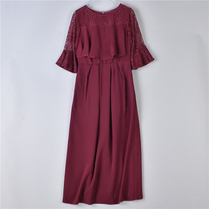 

Daily Order Lace Patchwork Flared Half Sleeve Silm Dress 1 wine red All yards