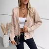 QICED Solid Color Twist Knit Cardigan Women's Autumn and Winter Vintage Single-breasted Sweater Women's Coat