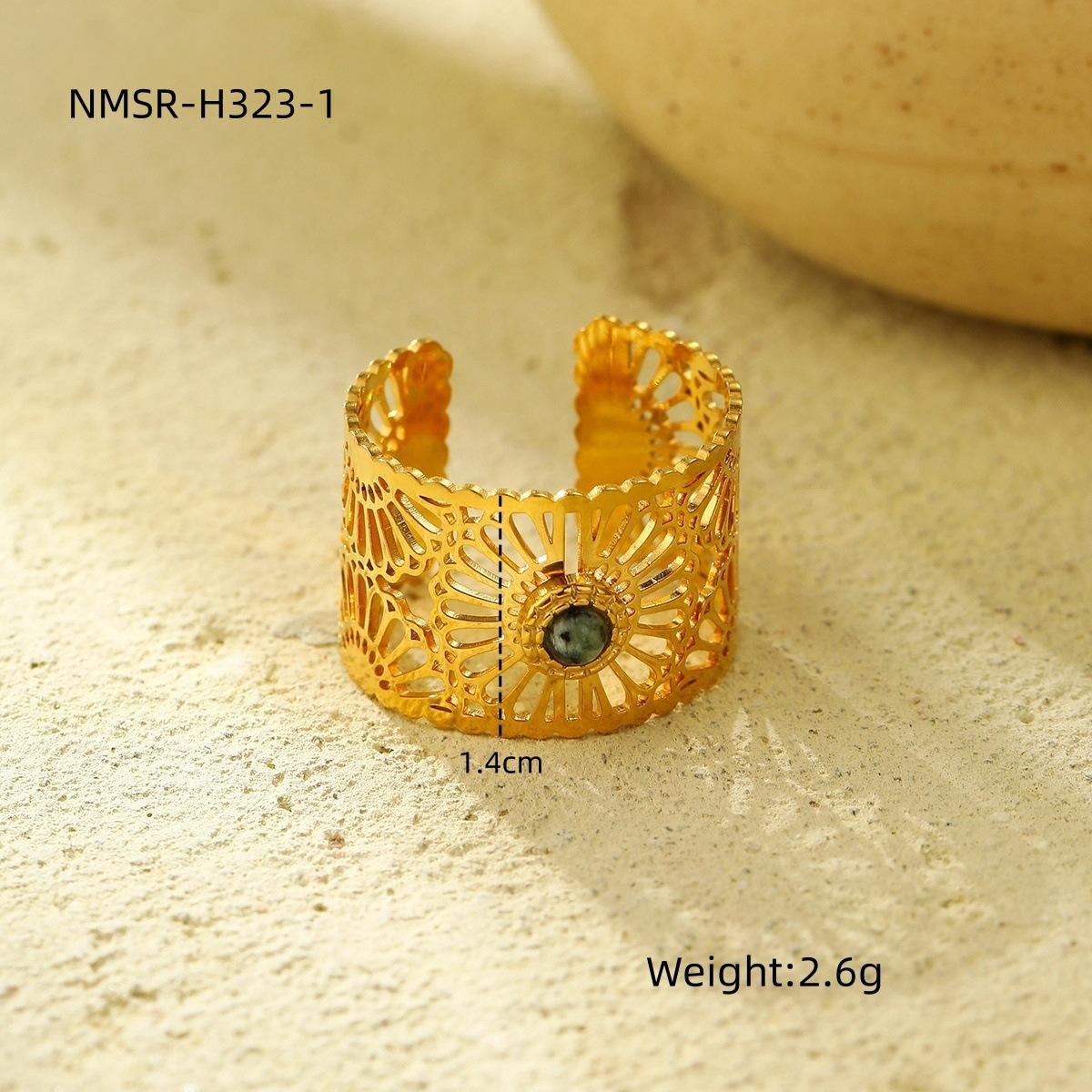 GEMCHIC Women s Openwork Natural Stone Cuff Ring 18K Gold Plated Stainless Steel Fashion Jewelry